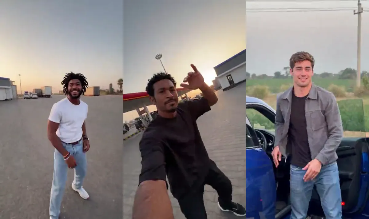 Frames from a second gas station dance AI video made with three photos